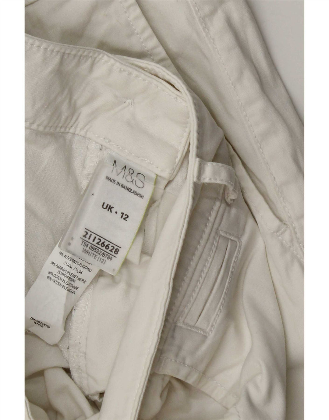 Calça Chino Feminina Marks & Spencer Slim UK 12 Médio W32 L30 Branco