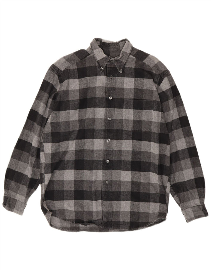 Camisa masculina de flanela Eddie Bauer algodão guingão cinza médio