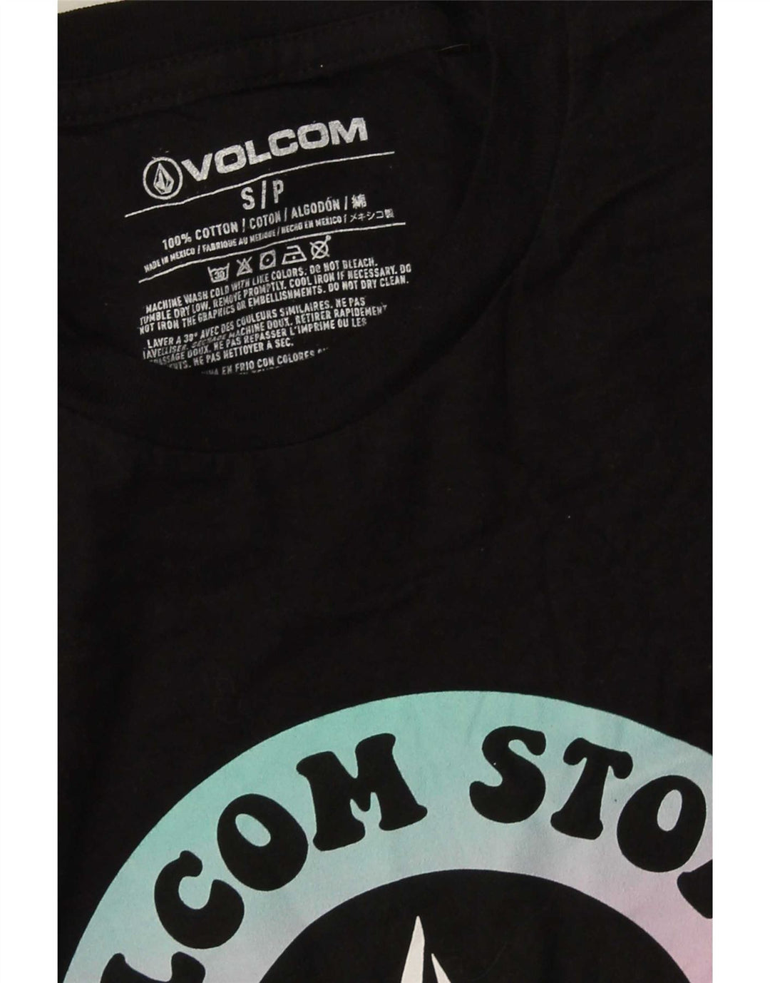 Volcom Camiseta masculina gráfica top pequeno algodão preto