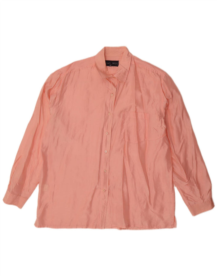 Camisa oversized feminina vintage Reino Unido 14 seda rosa média
