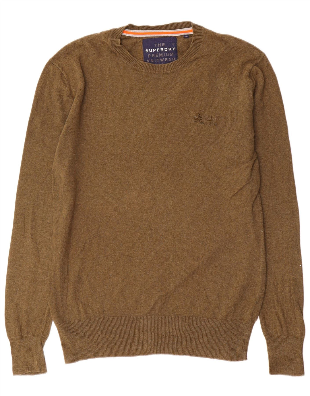 Suéter masculino Superdry com gola redonda, pequeno algodão cáqui