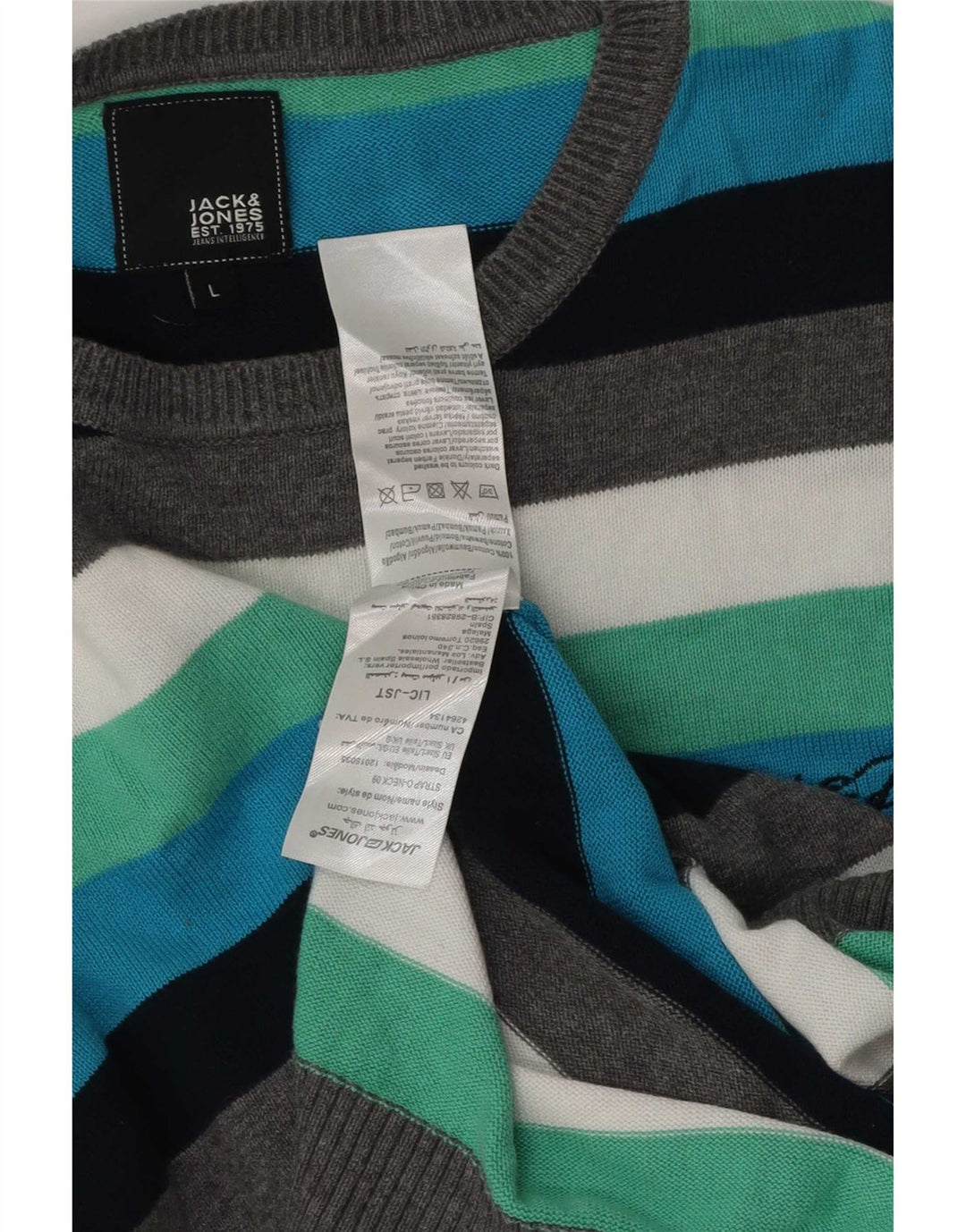 Jack & Jones Suéter masculino com gola redonda, grande listrado multicolorido