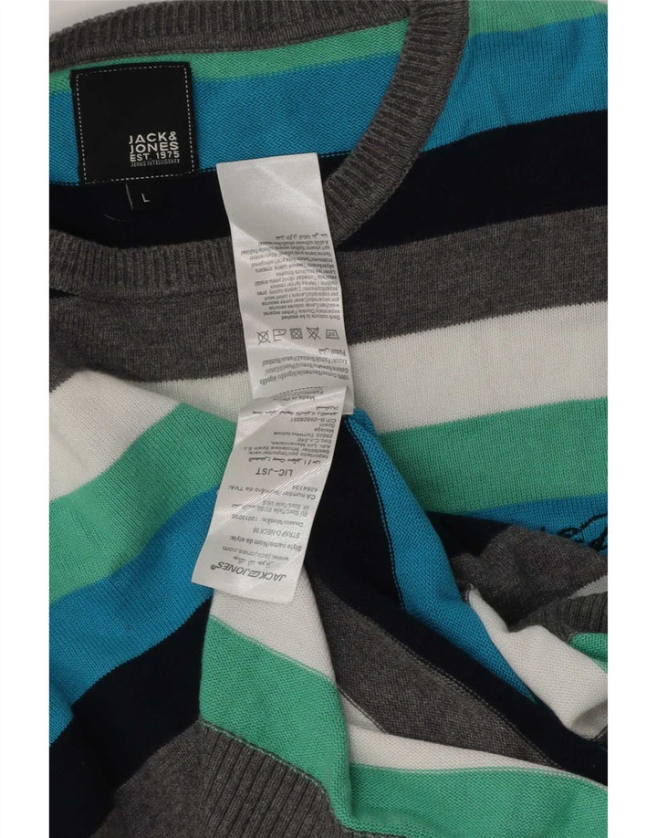 Jack & Jones Suéter masculino com gola redonda, grande listrado multicolorido