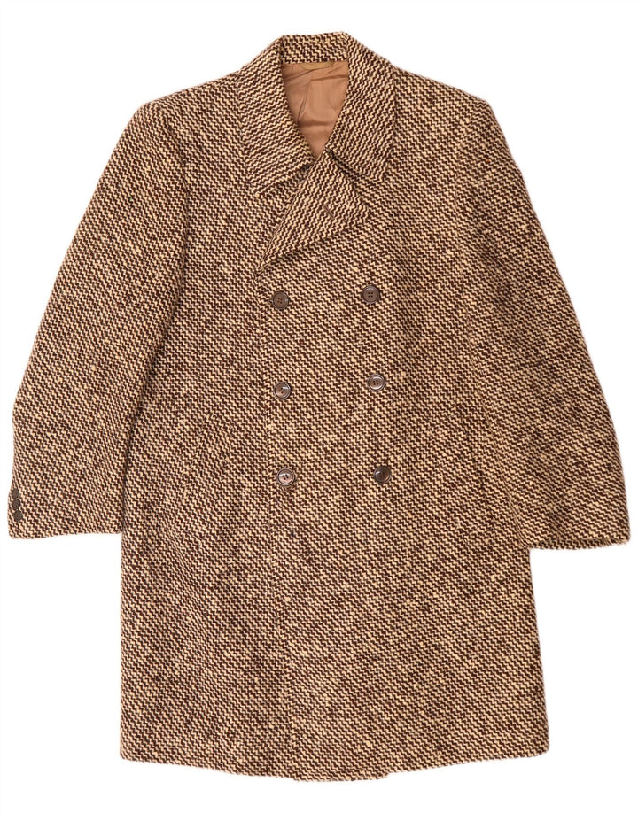 Casaco masculino Marzotto com peito duplo Reino Unido 36 lã virgem listrada marrom pequena