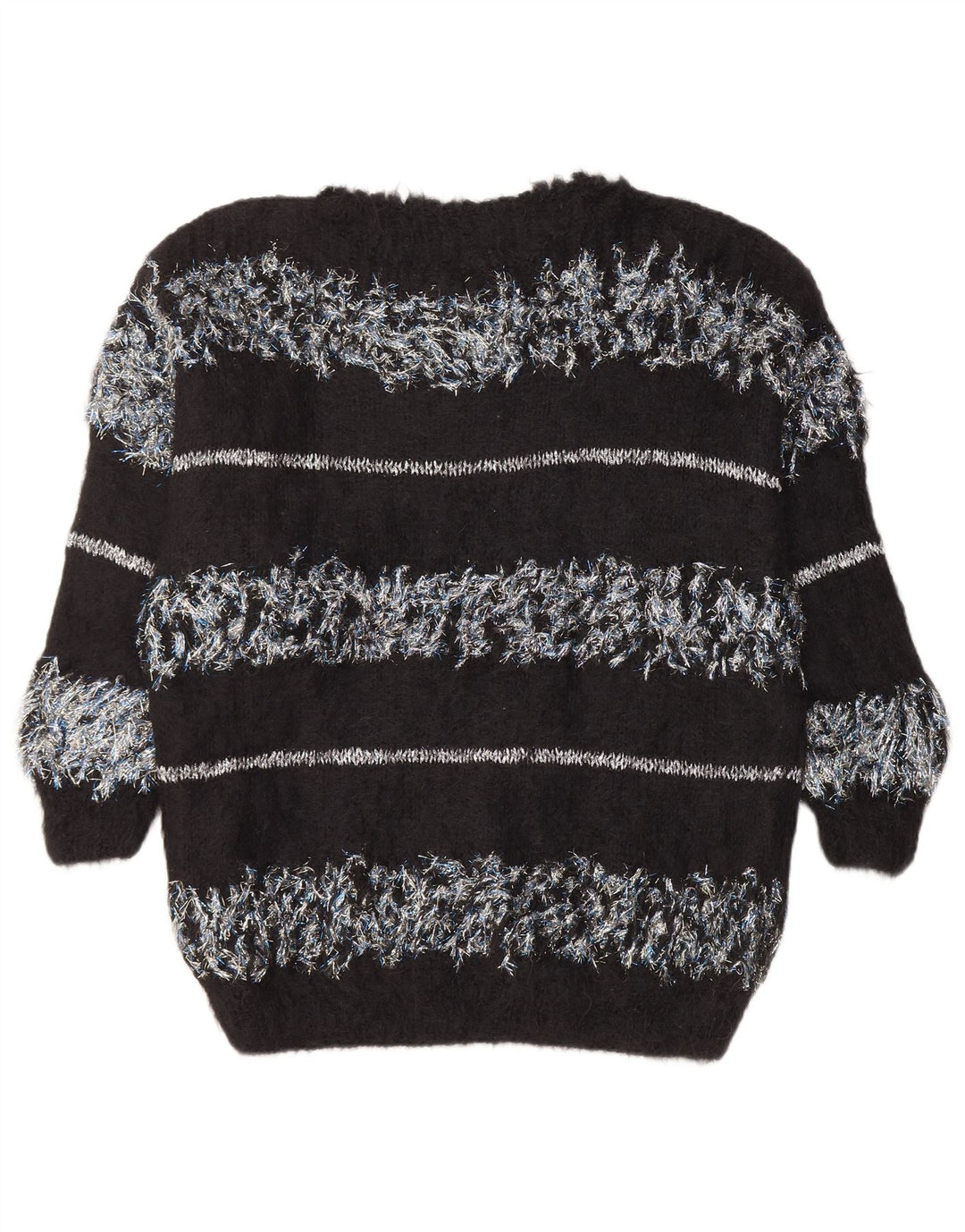 Suéter feminino VINTAGE com gola canoa UK 18 XL preto listrado