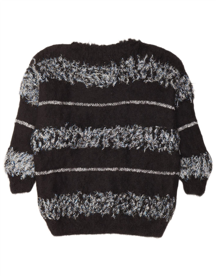 Suéter feminino VINTAGE com gola canoa UK 18 XL preto listrado