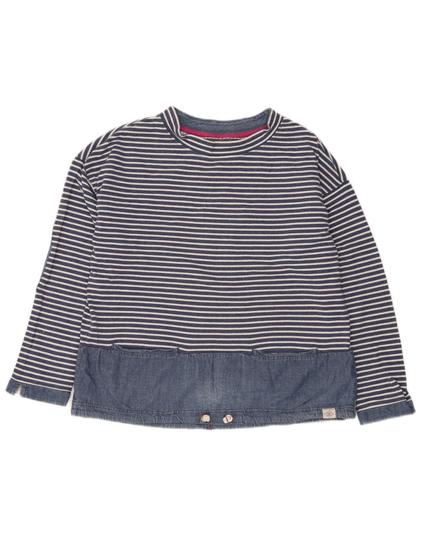 JOULES moletom feminino jumper UK 14 grande algodão listrado azul marinho