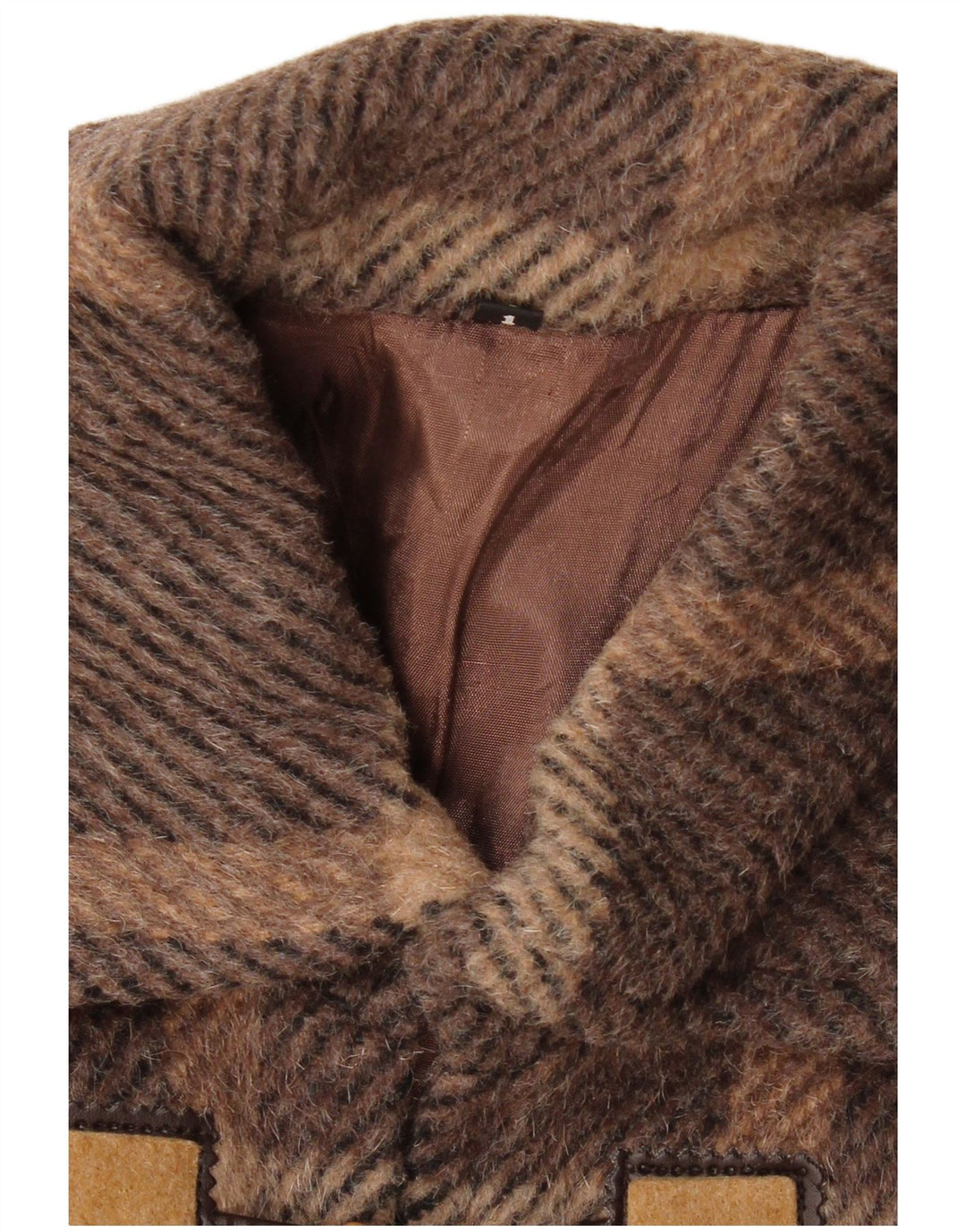 Casaco Duffle Feminino VINTAGE US 1 XS Lã Xadrez Marrom