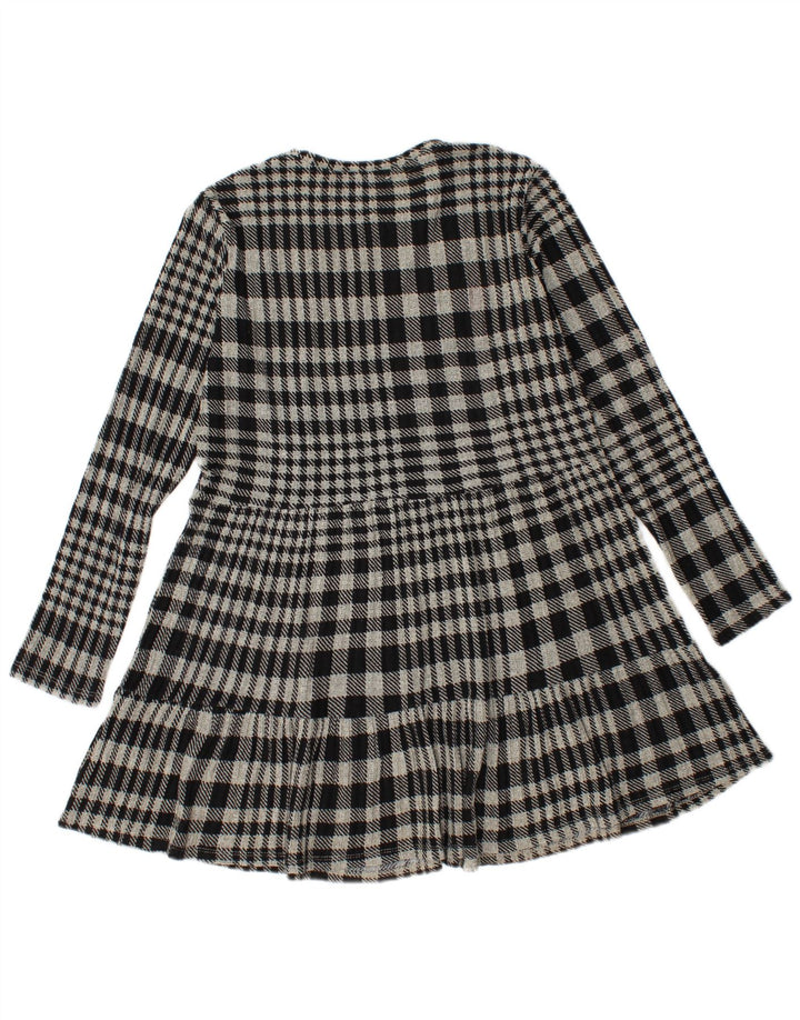 Vestido feminino Zara em camadas de malha UK 12 xadrez cinza médio