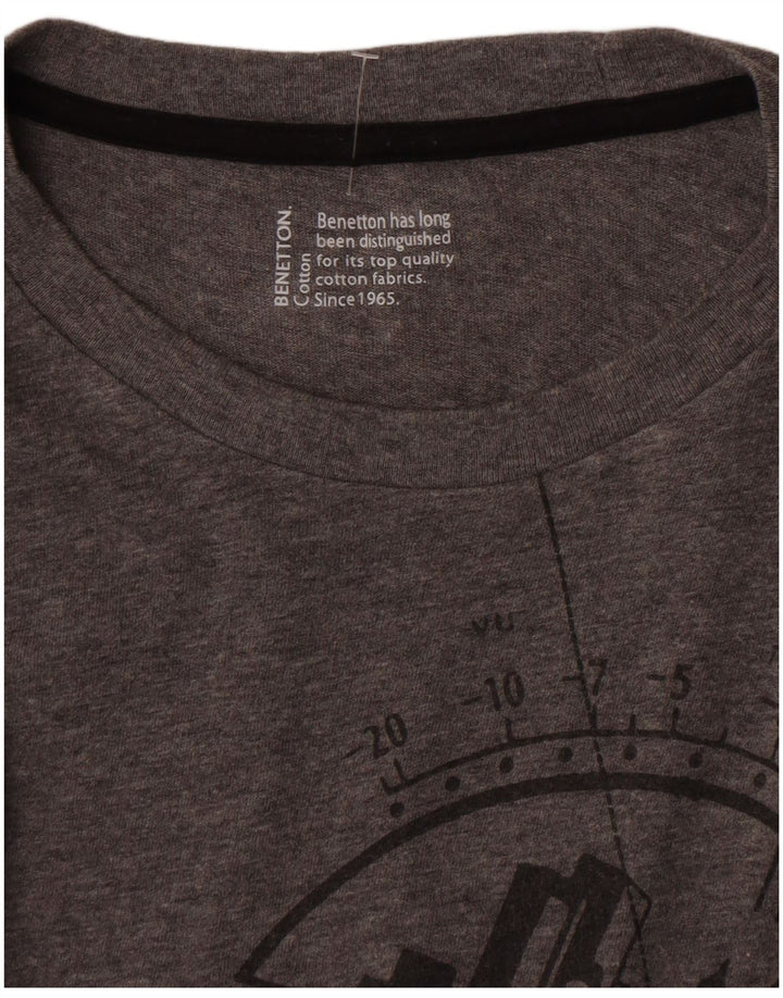 Top gráfico masculino Benetton manga comprida algodão cinza médio