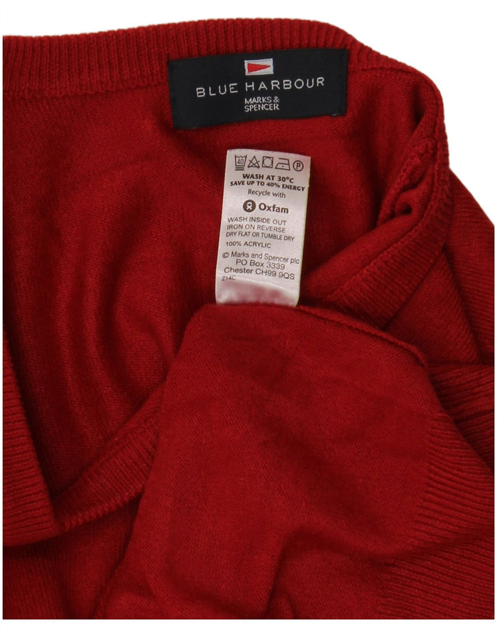 Suéter masculino Marks & Spencer Blue Harbor com decote em V, acrílico vermelho médio