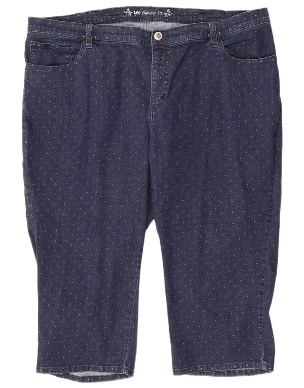 Calça jeans feminina LEE Classic Fit Capri US 24 4XL W48 L20 algodão manchado azul