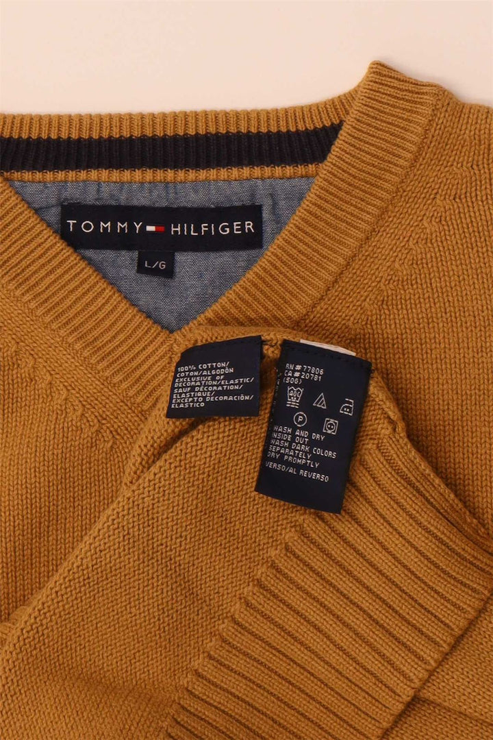 Suéter masculino TOMMY HILFIGER com decote em V grande algodão marrom