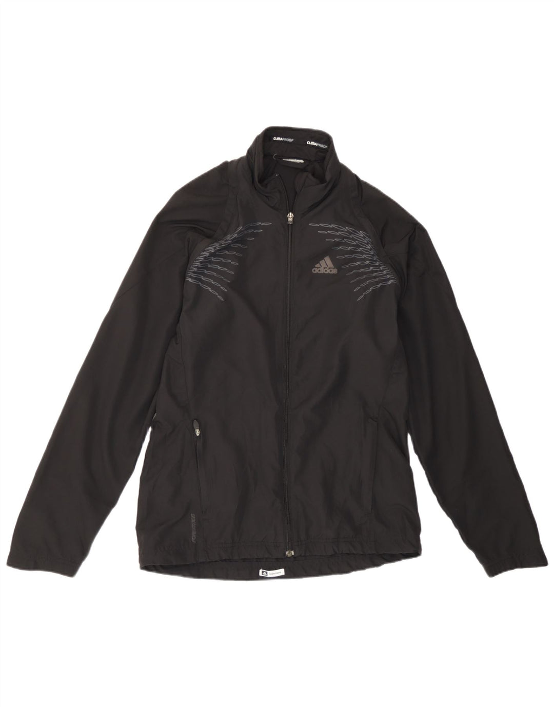 Adidas Womens Clima Proof Tracksuit Top Jacket UK 14 Grande Preto Geométrico