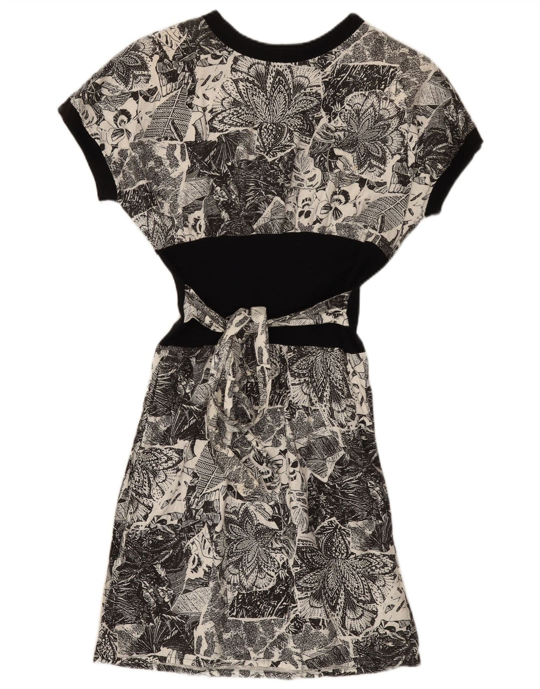 Vestido vintage feminino linha A UK 12 cinza médio floral