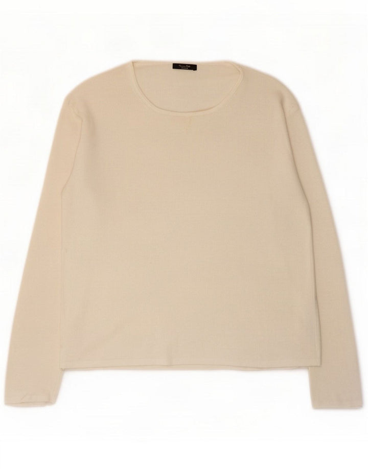Top feminino Massimo Dutti manga comprida Reino Unido 14 algodão bege médio