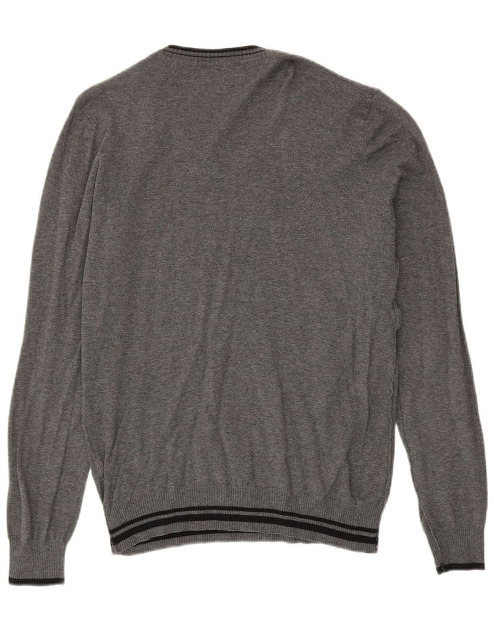 Suéter masculino Zara com decote em V grande algodão listrado cinza