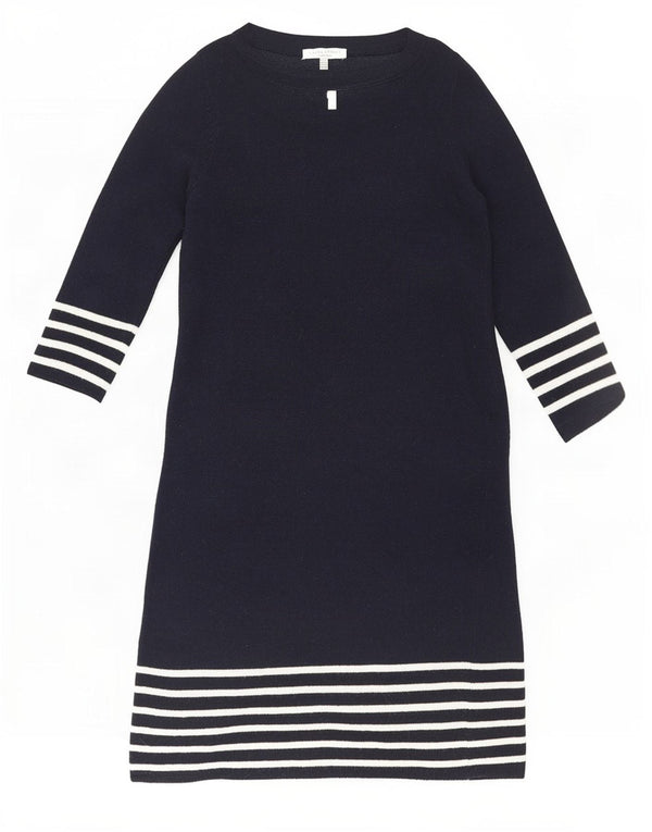 Vestido jumper feminino Laura Ashley manga 3/4 Reino Unido 12 listrado azul marinho médio