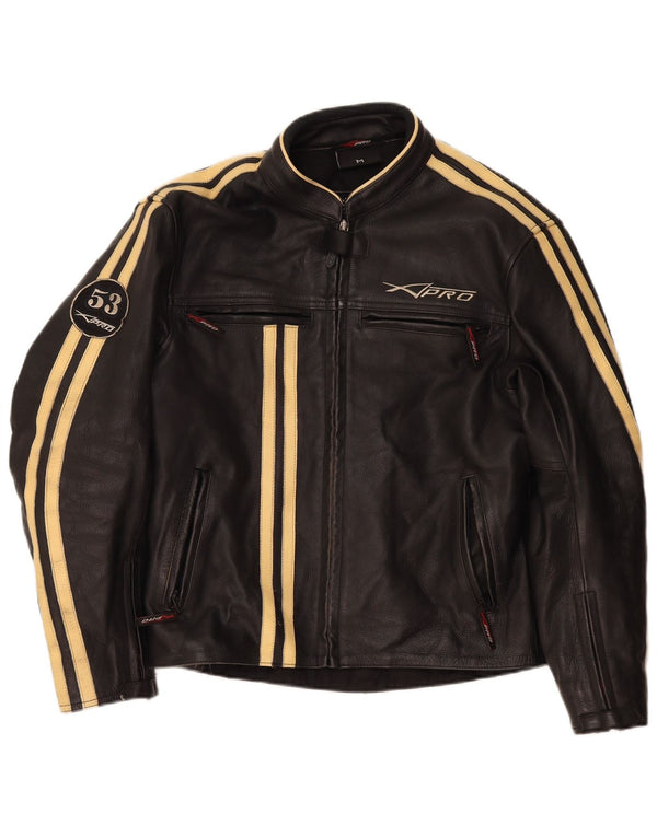 Jaqueta masculina de couro para motociclista XPro UK 38 listrada preta média