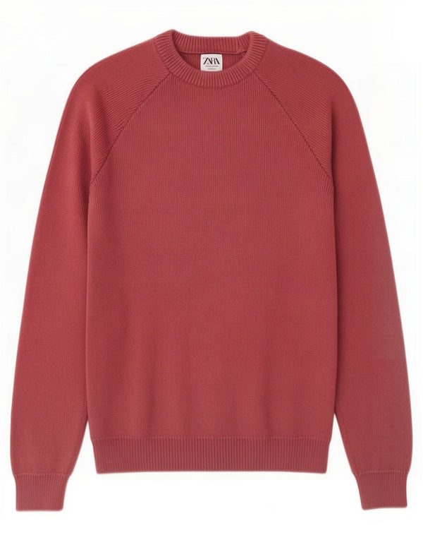 Suéter masculino Zara com gola redonda, algodão médio Borgonha