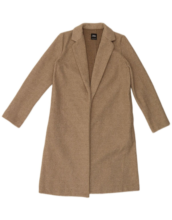 Zara Womens Open Overcoat UK 10 Small Beige Polyester