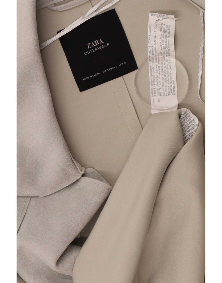 Zara Womens Trench Coat UK 10 Pequeno Poliéster Cinza