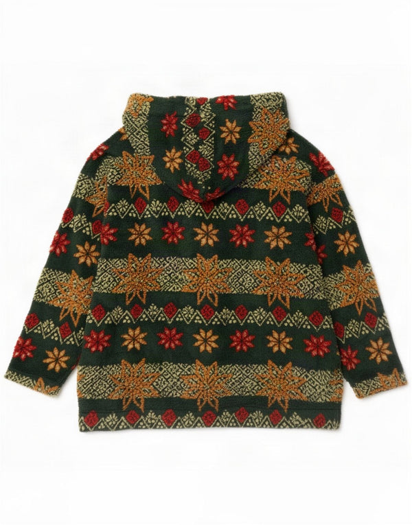 Vintage Womens Hooded Loose Fit Fleece Jacket EU 46 XL Green Fair Isle