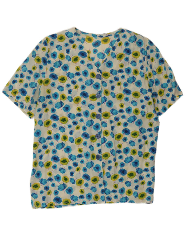 Blusa feminina vintage de manga curta UK 16 grande floral multicolorida
