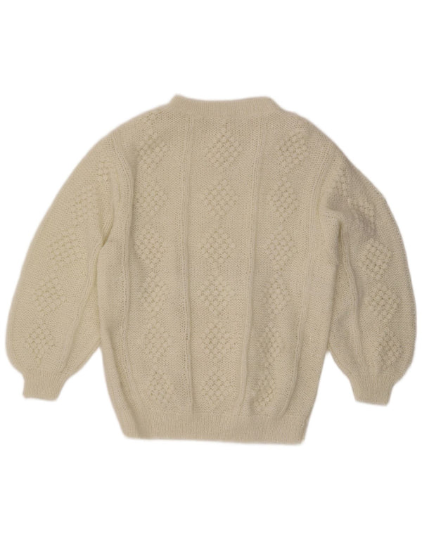 Suéter feminino vintage com gola redonda UK 20 2XL acrílico branco