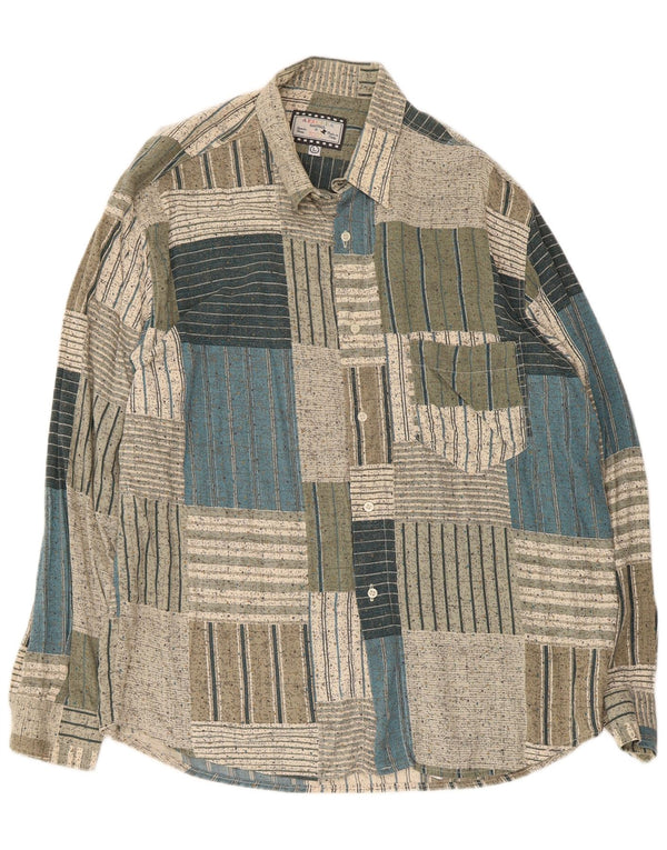 Camisa masculina Azzurra grande verde patchwork algodão