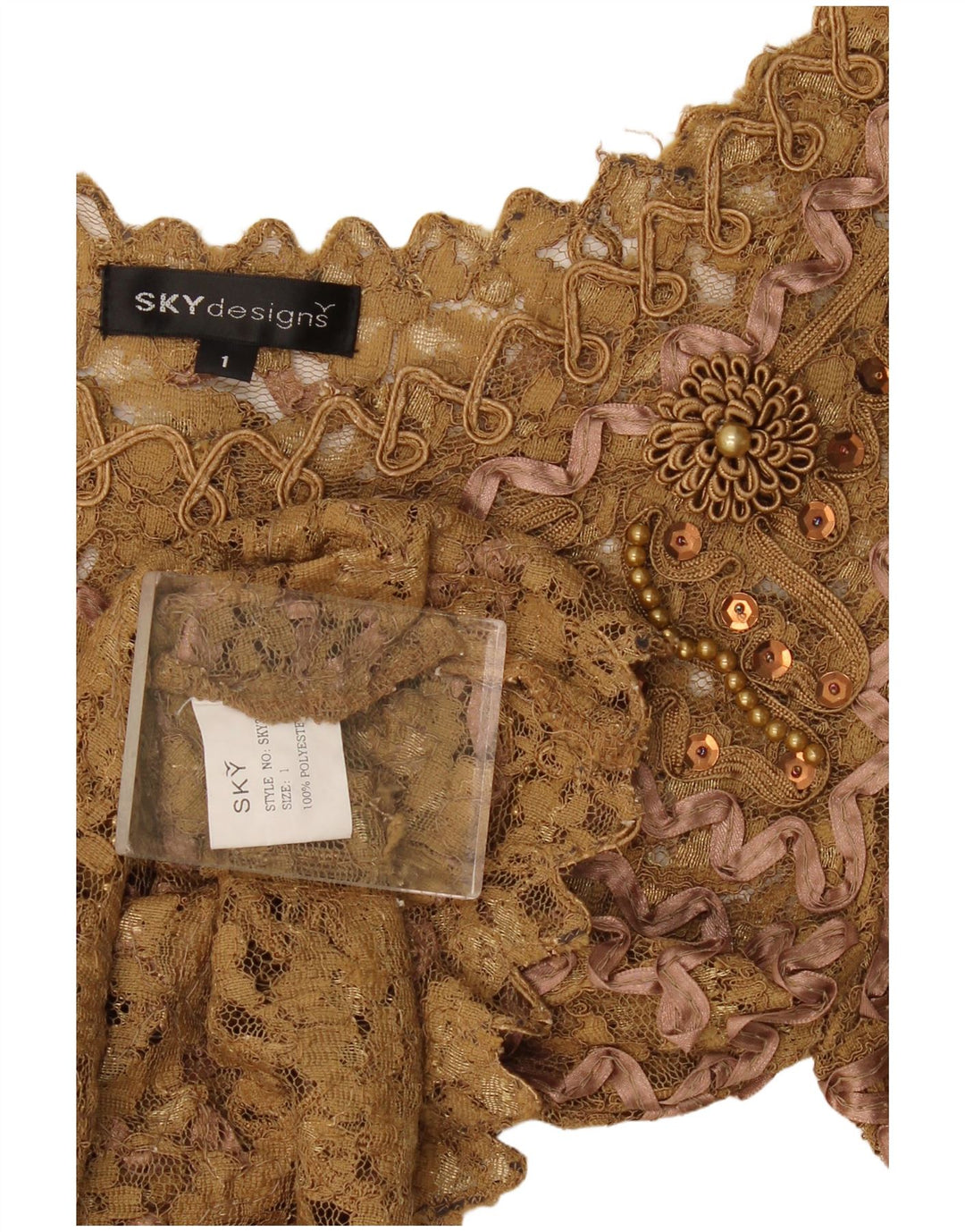 Blusa feminina de renda Sky Design US 1 XS bege floral poliéster