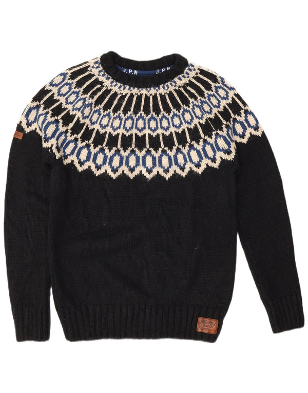 Suéter masculino Superdry com gola redonda grande preto Fair Isle acrílico