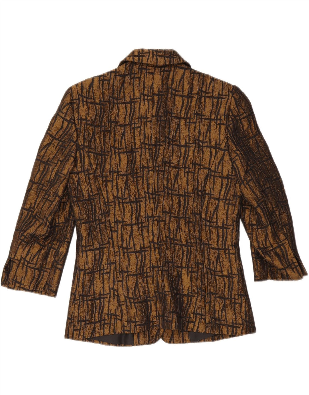 Jaqueta blazer feminina VINTAGE manga 3/4 UK 10 pequena marrom geométrica