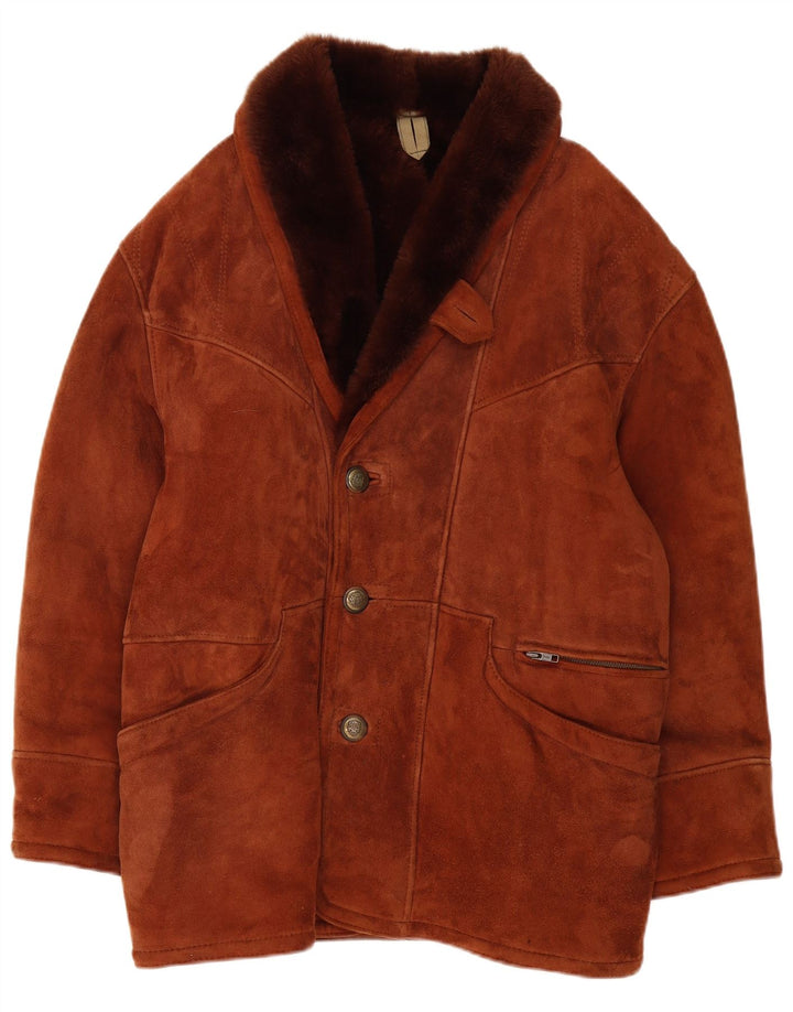 Jaqueta masculina vintage de shearling UK 40 grande marrom shearling