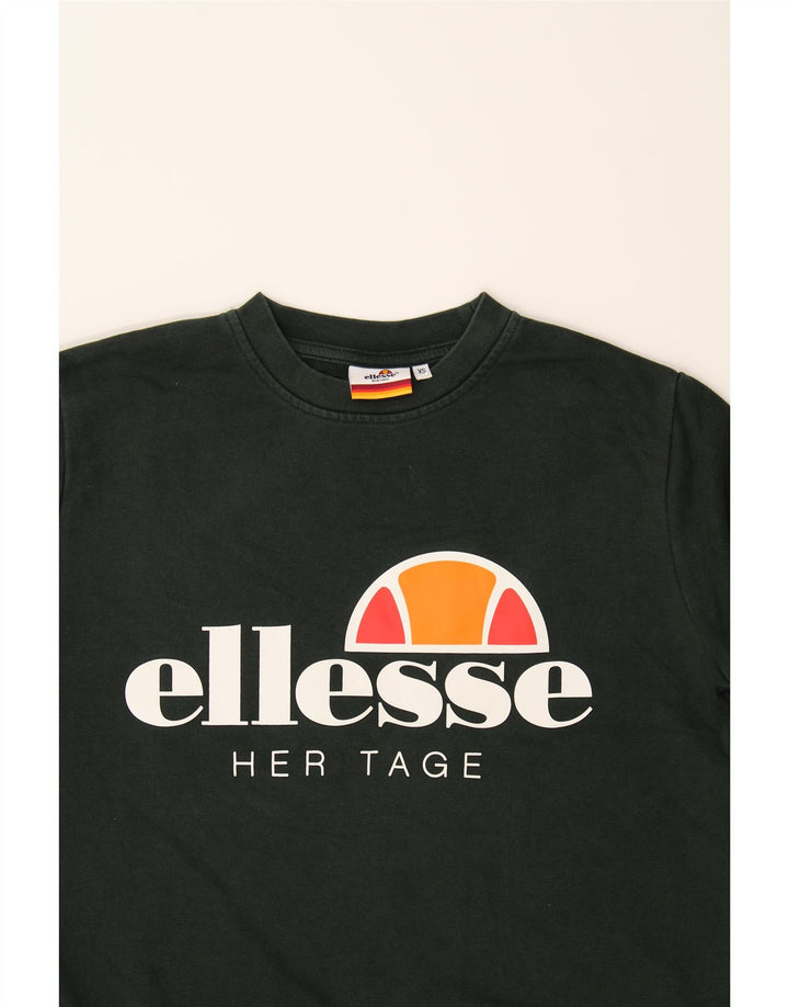 ELLESSE Mens Heritage Graphic Sweatshirt Jumper XS Khaki Cotton Vintage Ellesse and Second-Hand Ellesse from Messina Hembry 