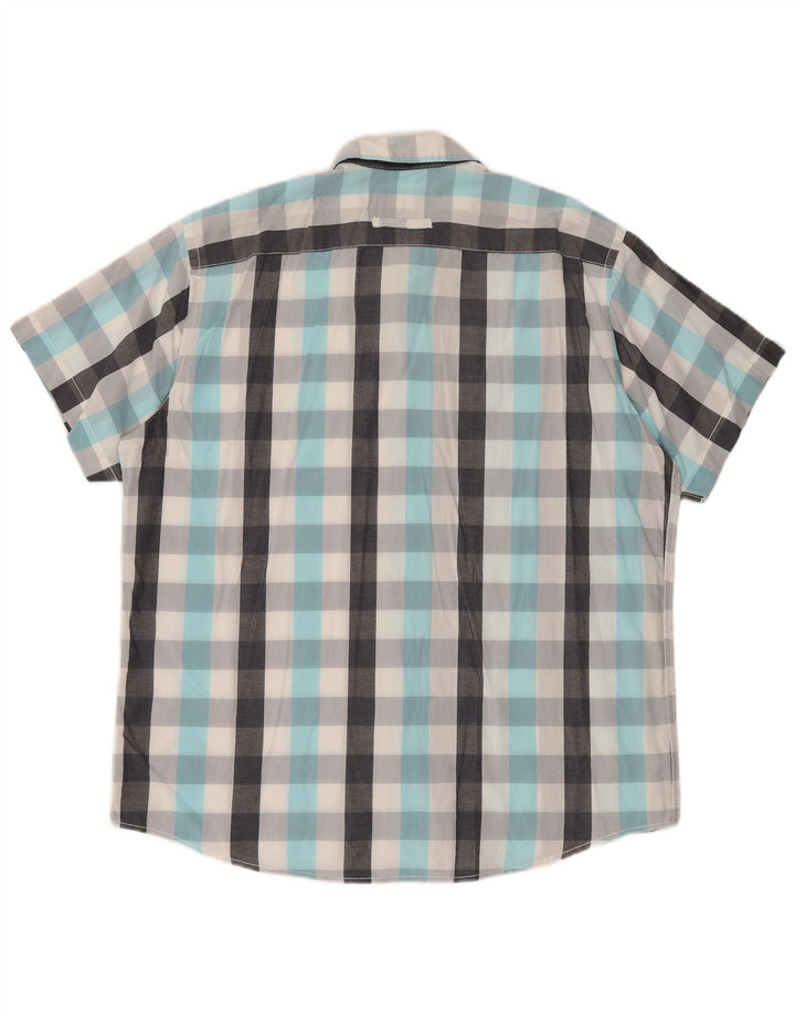 Camisa masculina Camel Active de manga curta com ajuste moderno XL azul xadrez de algodão
