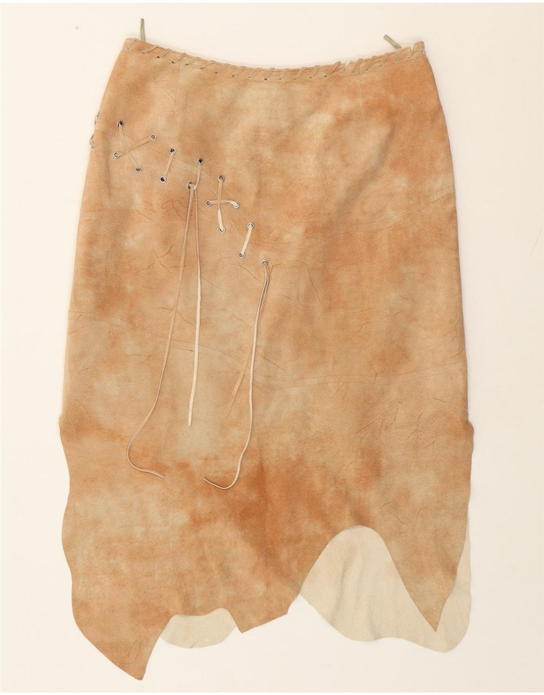 HELLINE Saia assimétrica feminina Reino Unido 14 grande W30 couro bege tie-dye