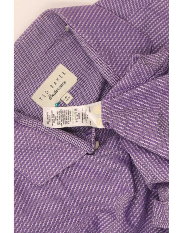 Camisa masculina Ted Baker tamanho 16 grande algodão listrado roxo