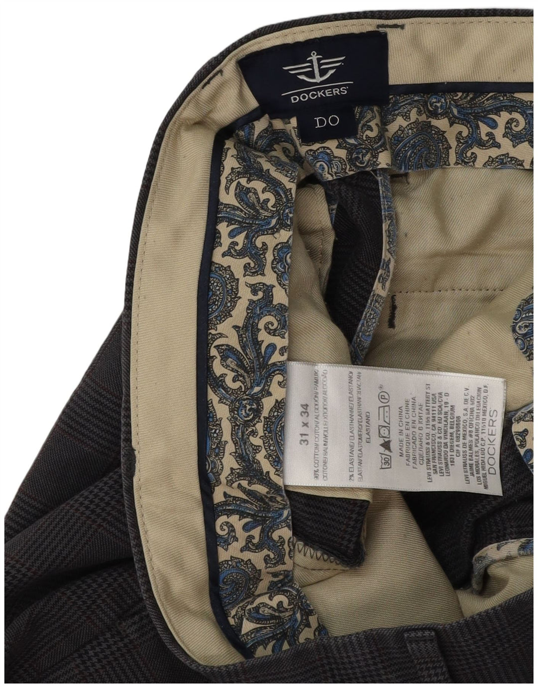 Calça masculina cortada reta DOCKERS W31 L25 algodão xadrez cinza