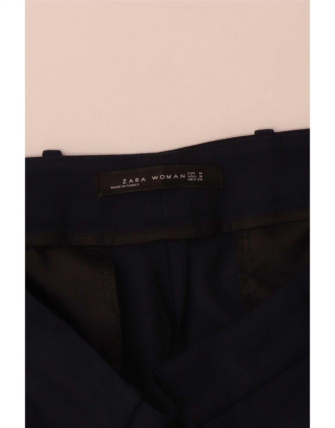 Calça feminina Zara Slim Suit médio W28 L29 algodão azul marinho