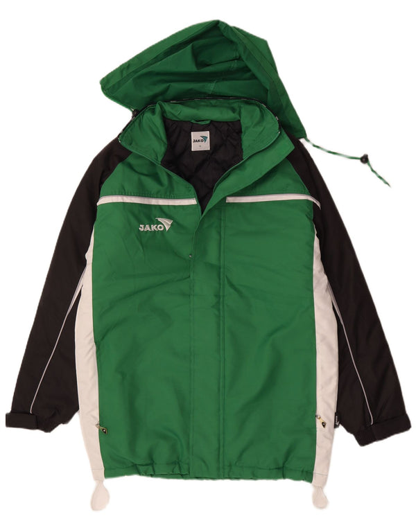 Jaqueta corta-vento masculina Jako com capuz e ajuste solto Reino Unido 36 bloco colorido verde pequeno