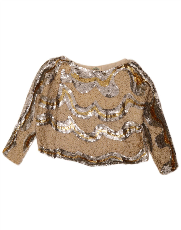 Niki Line Top feminino oversized com padrão abstrato Reino Unido 14 médio prateado
