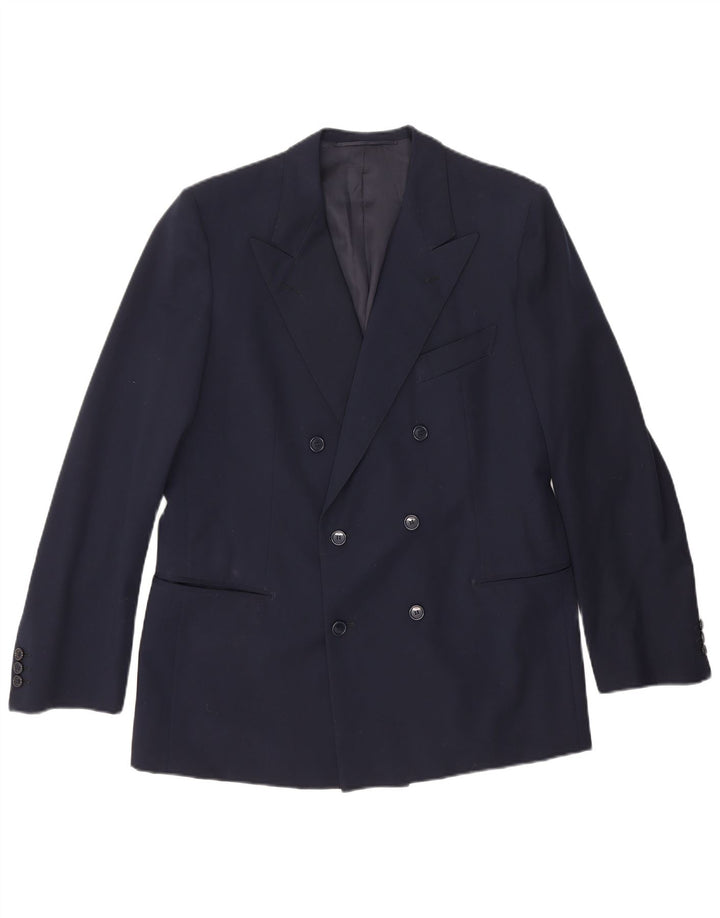 Jaqueta blazer masculina vintage com peito duplo Reino Unido 36 pequena azul marinho