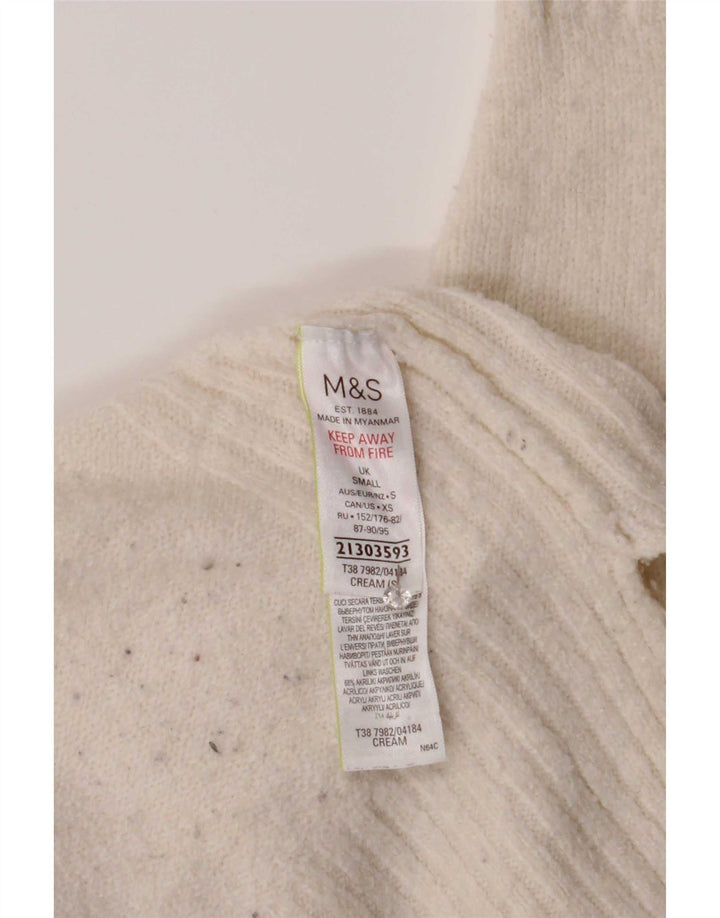 Suéter feminino Marks & Spencer com gola redonda grande Reino Unido 10 pequeno branco