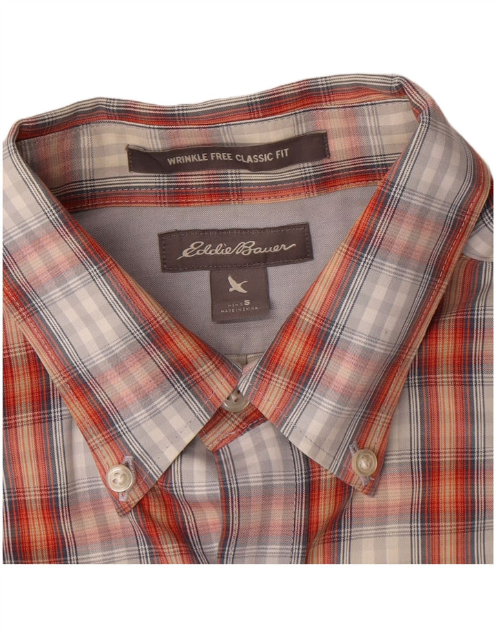 Eddie Bauer Camisa masculina de manga curta clássica de ajuste pequeno laranja xadrez algodão
