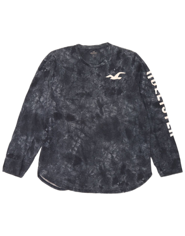 Top gráfico masculino Hollister de manga comprida XL preto tie dye algodão