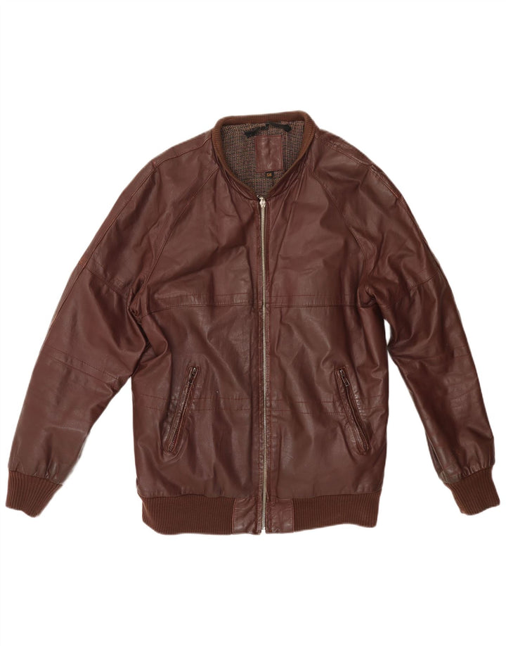 Jaqueta de couro masculina VINTAGE Reino Unido 38 Médio Borgonha