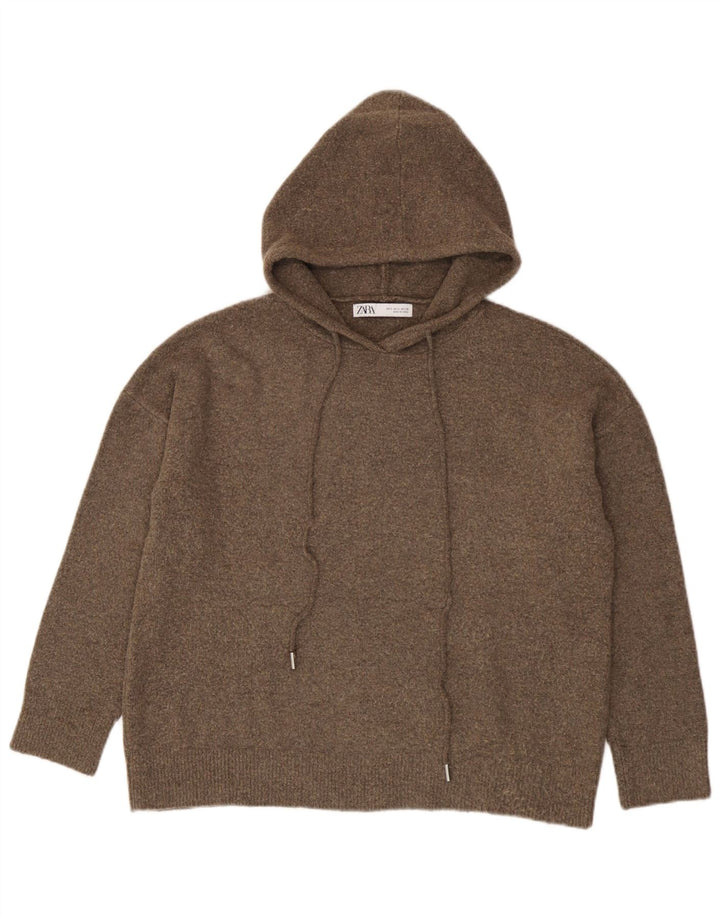 Zara Suéter feminino com capuz grande e grande, Reino Unido 10, pequeno, marrom, poliéster