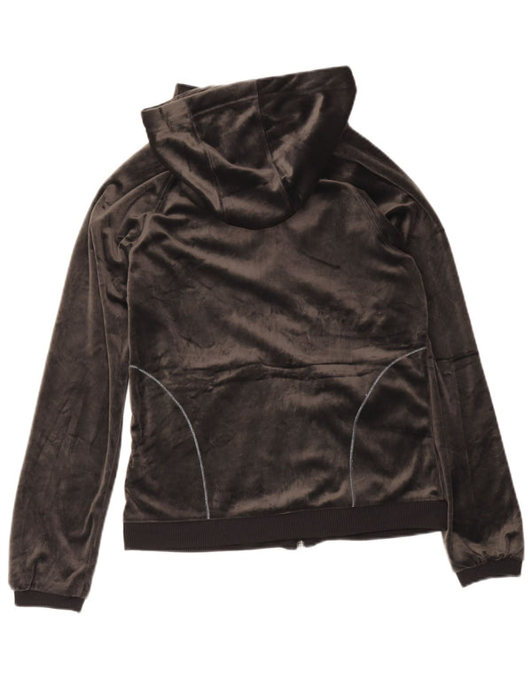 Suéter com capuz Adidas feminino com zíper e veludo UK 12 poliéster cinza médio