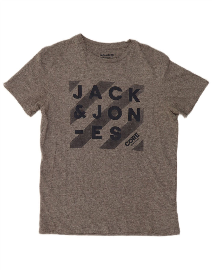 Camiseta gráfica masculina Jack & Jones algodão cinza médio